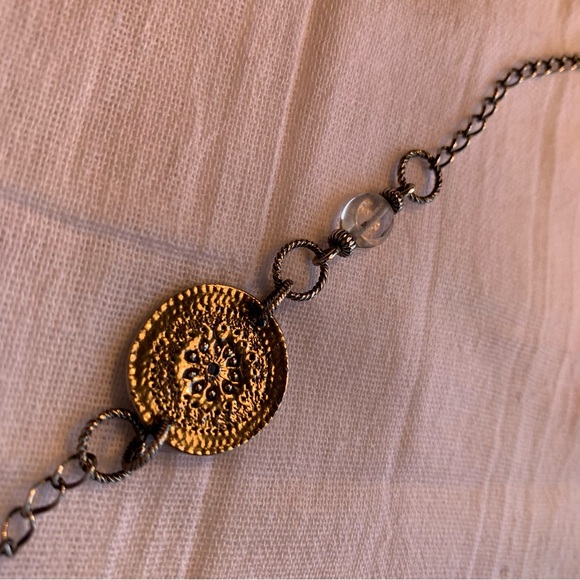 Silpada 925 sterling silver oxidized, etched coin and crystal drop pendant - Picture 11 of 11